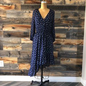 NWT Joie Silk Floral Alithea Asymmetrical Midi Dress, Navy Floral, Size XXS